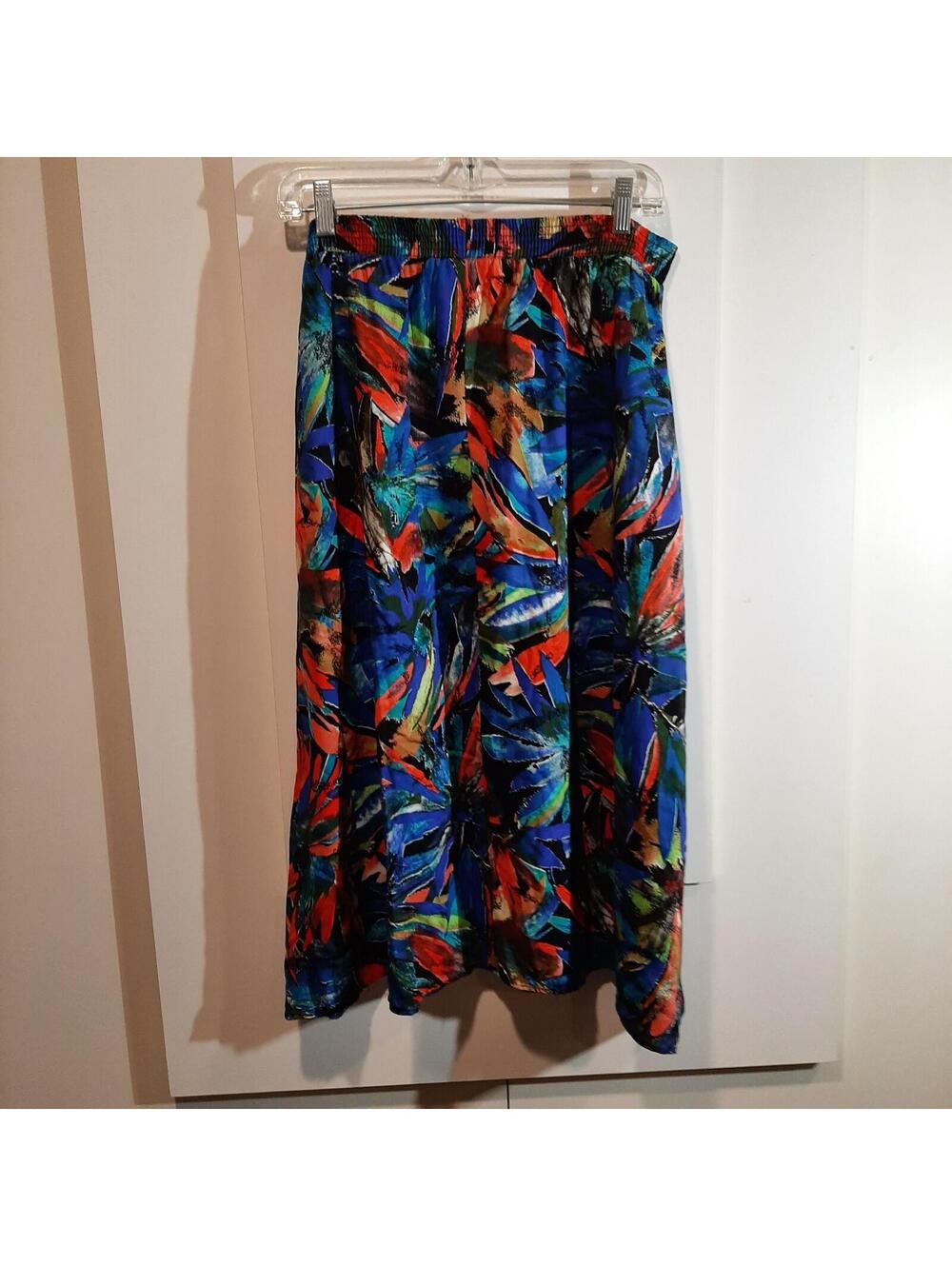 VTG Michele Leslie Maxi Skirt Stretch Waist Multicolor Floral Women's Large - Picture 3 of 9